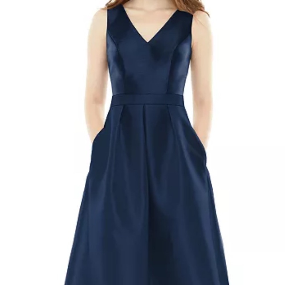 ALFRED SUNG Blue A-Line Sleeveless V-Neck Dress